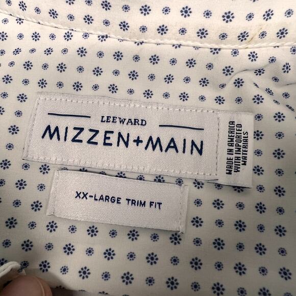 Mizzen Main Shirt Mens XXL White Geometric Trim Fit Leeward Made in USA - Picture 4 of 8